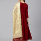 Janasya Women's Maroon Velvet Solid Kurta With Pant And Dupatta | Swadesiicart