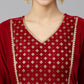 Janasya Women's Maroon Velvet Solid Kurta With Pant And Dupatta | Swadesiicart