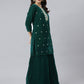 Janasya Women's Dark Green Velvet Floral Embroidery Kurta With Flared Palazzo And Dupatta | Swadesiicart