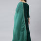 Janasya Women's Dark Green Velvet Floral Embroidery Kurta With Flared Palazzo And Dupatta | Swadesiicart