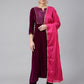 Janasya Women's Purple Velvet Solid Kurta With Pant And Dupatta | Swadesiicart