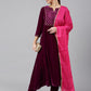 Janasya Women's Purple Velvet Solid Kurta With Pant And Dupatta | Swadesiicart