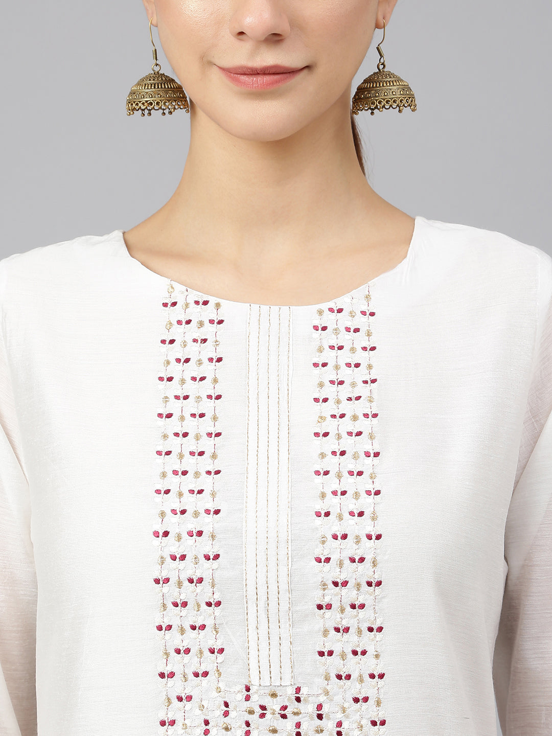 Janasya Women's White Poly Silk Solid Kurta With Pant And Dupatta | Swadesiicart