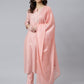 Janasya Women's Baby Pink Poly Silk Solid Kurta With Pant And Dupatta | Swadesiicart