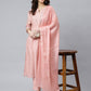 Janasya Women's Baby Pink Poly Silk Solid Kurta With Pant And Dupatta | Swadesiicart