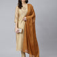 Janasya Women's Beige Chanderi Silk Solid Kurta With Pant And Dupatta | Swadesiicart