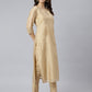 Janasya Women's Beige Chanderi Silk Solid Kurta With Pant And Dupatta | Swadesiicart