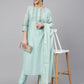Janasya Women's Sea Blue Chanderi Silk Solid Kurta With Pant And Dupatta | Swadesiicart