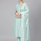 Janasya Women's Sea Blue Chanderi Silk Solid Kurta With Pant And Dupatta | Swadesiicart