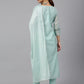 Janasya Women's Sea Blue Chanderi Silk Solid Kurta With Pant And Dupatta | Swadesiicart