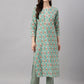 Janasya Women's Mint Green Cotton Floral Printed Straight Casual Kurta Set | Swadesiicart