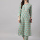 Janasya Women's Mint Green Cotton Floral Printed Straight Casual Kurta Set | Swadesiicart