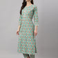 Janasya Women's Mint Green Cotton Floral Printed Straight Casual Kurta Set | Swadesiicart