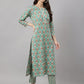 Janasya Women's Mint Green Cotton Floral Printed Straight Casual Kurta Set | Swadesiicart