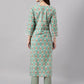 Janasya Women's Mint Green Cotton Floral Printed Straight Casual Kurta Set | Swadesiicart
