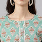 Janasya Women's Mint Green Cotton Floral Printed Straight Casual Kurta Set | Swadesiicart
