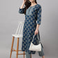 Janasya Women's Blue Cotton Floral Printed Straight Casual Kurta Set | Swadesiicart