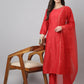 Janasya Women's Red Chinon Solid Straight Festive Kurta Set | Swadesiicart