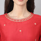 Janasya Women's Red Chinon Solid Straight Festive Kurta Set | Swadesiicart