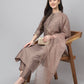 Janasya Women's Brown Chinon Solid Straight Festive Kurta Set | Swadesiicart
