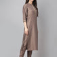 Janasya Women's Brown Chinon Solid Straight Festive Kurta Set | Swadesiicart