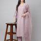 Janasya Women's Lavender Chinon Solid Straight Festive Kurta Set | Swadesiicart