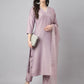 Janasya Women's Lavender Chinon Solid Straight Festive Kurta Set | Swadesiicart