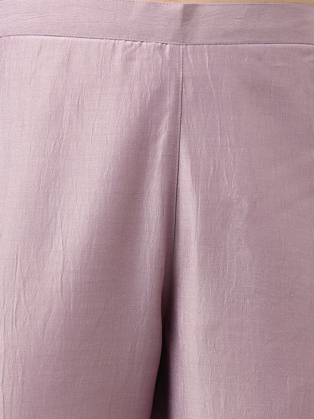 Janasya Women's Lavender Chinon Solid Straight Festive Kurta Set | Swadesiicart