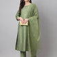 Janasya Women's Green Chinon Solid Straight Festive Kurta Set | Swadesiicart