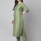 Janasya Women's Green Chinon Solid Straight Festive Kurta Set | Swadesiicart
