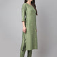 Janasya Women's Green Chinon Solid Straight Festive Kurta Set | Swadesiicart