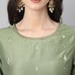 Janasya Women's Green Chinon Solid Straight Festive Kurta Set | Swadesiicart