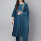 Janasya Women's Teal Chinon Solid Straight Festive Kurta Set | Swadesiicart
