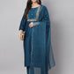 Janasya Women's Teal Chinon Solid Straight Festive Kurta Set | Swadesiicart