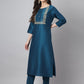Janasya Women's Teal Chinon Solid Straight Festive Kurta Set | Swadesiicart