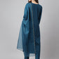 Janasya Women's Teal Chinon Solid Straight Festive Kurta Set | Swadesiicart