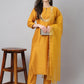 Janasya Women's Mustard Chinon Solid Straight Festive Kurta Set | Swadesiicart