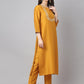 Janasya Women's Mustard Chinon Solid Straight Festive Kurta Set | Swadesiicart