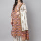 Janasya Women's Pink Cotton Floral Printed Straight Festive Kurta Set | Swadesiicart
