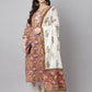 Janasya Women's Pink Cotton Floral Printed Straight Festive Kurta Set | Swadesiicart
