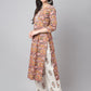 Janasya Women's Pink Cotton Floral Printed Straight Festive Kurta Set | Swadesiicart