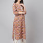 Janasya Women's Pink Cotton Floral Printed Straight Festive Kurta Set | Swadesiicart