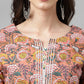 Janasya Women's Pink Cotton Floral Printed Straight Festive Kurta Set | Swadesiicart