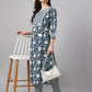 Janasya Women's Navy Blue Cotton Botanical Printed Straight Casual Kurta Set | Swadesiicart