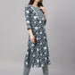 Janasya Women's Navy Blue Cotton Botanical Printed Straight Casual Kurta Set | Swadesiicart