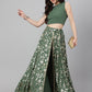 Janasya Women's Olive Green Crepe Solid Lehenga Choli With Pant - Thread Bucket Studio LLP