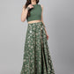 Janasya Women's Olive Green Crepe Solid Lehenga Choli With Pant - Swadesiicart