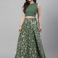 Janasya Women's Olive Green Crepe Solid Lehenga Choli With Pant - Swadesiicart