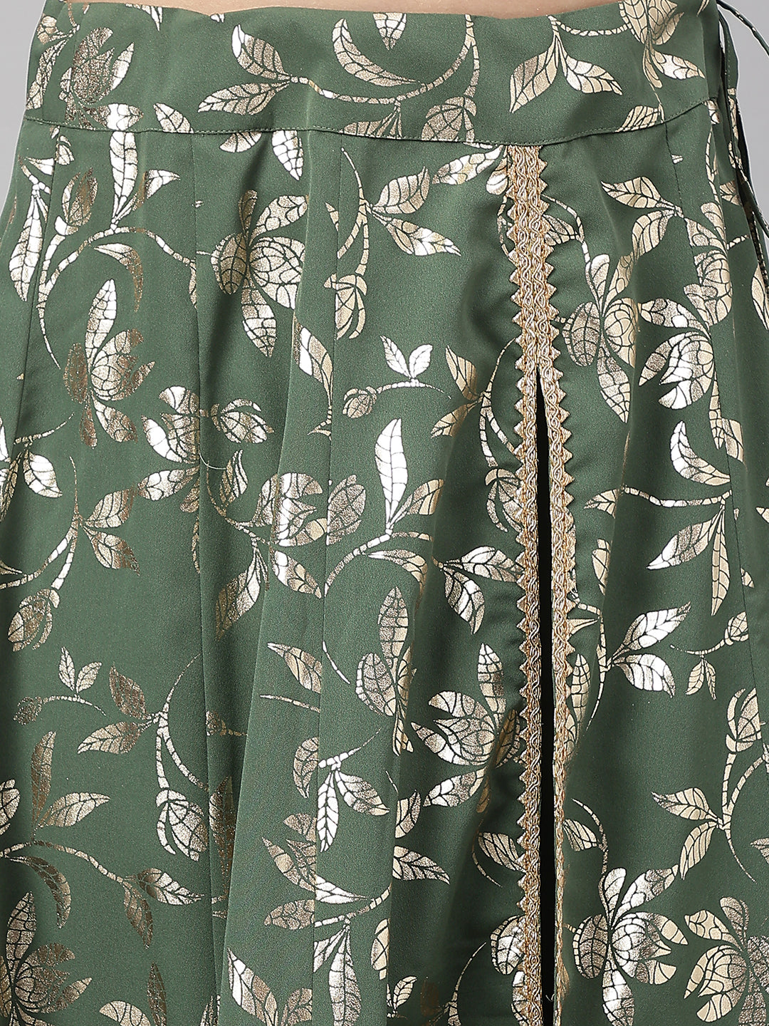 Janasya Women's Olive Green Crepe Solid Lehenga Choli With Pant - Swadesiicart