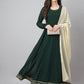 Janasya Women's Bottle Green Georgette Solid Anarkali Festive Kurta Set | Swadesiicart